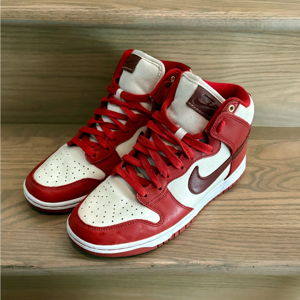 Red and White High-Top Sneakers